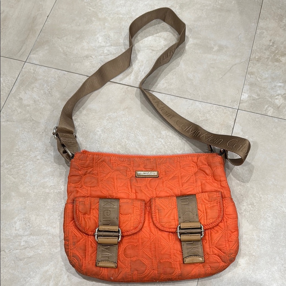 Calvin Klein Orange Quilted Crossbody Bag